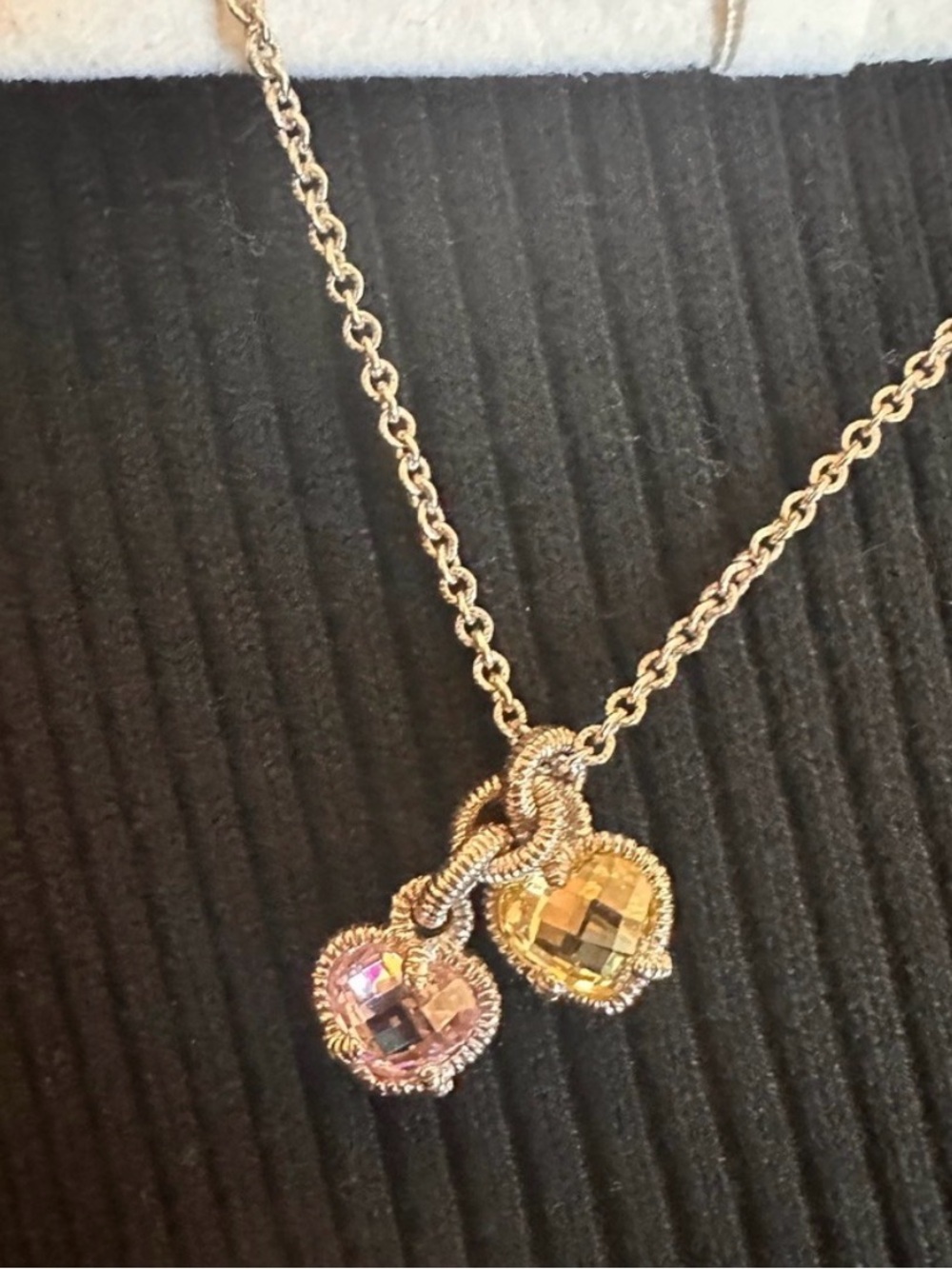 Judith Ripka silver Dual Heart Crystal Pendant Necklace